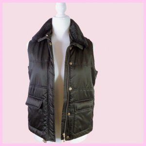 Charter Club Petite Black Puffer Vest W/ Faux Fur
